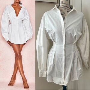 House of CB Maddalena Cinched Waist Shirt Dress White Sz XS